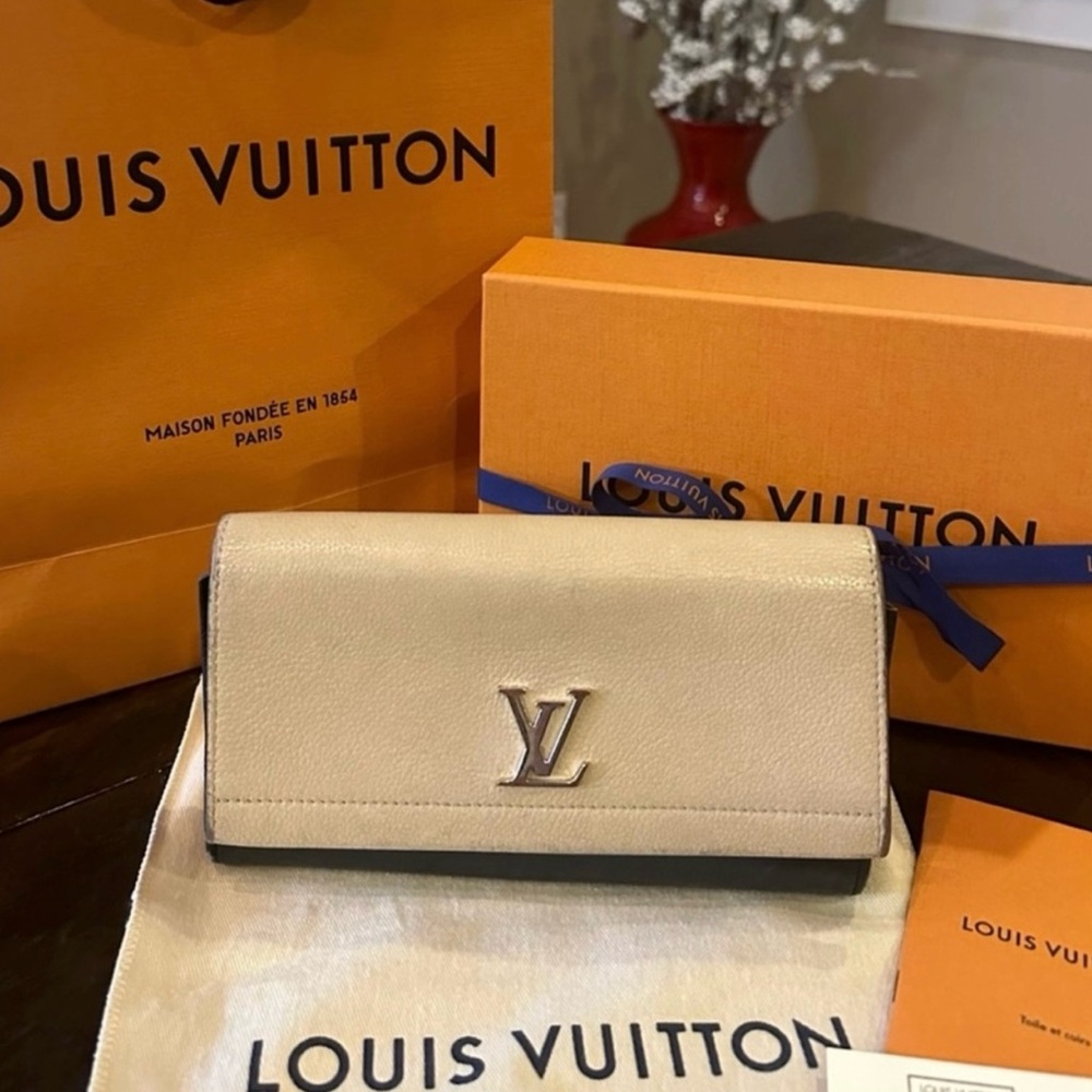 Louis Vuitton Navy/Creme LockMe Calf Leather Long Bifold Wallet
